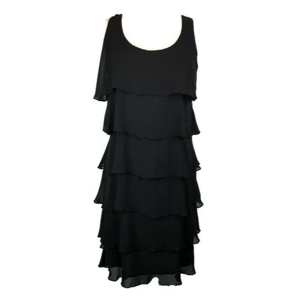 Metaphor Black Dress Sleeveless Lined Chiffon Bead Trimmed Tiers Size 6